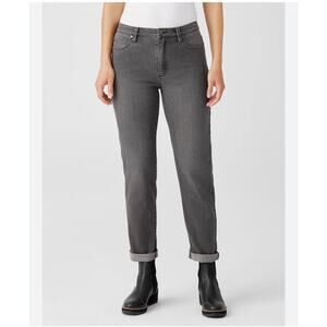 Eileen Fisher Gray Straight Leg Jeans Organic Cotton Stretch Size 16